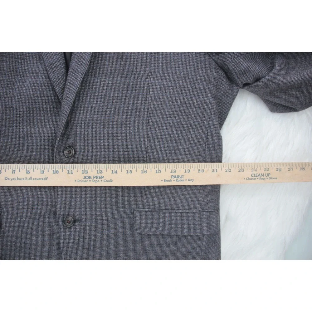 Lauren Ralph Lauren Blazer Mens 44L Plaid Check Lambswool Sport Coat Jacket Gray
